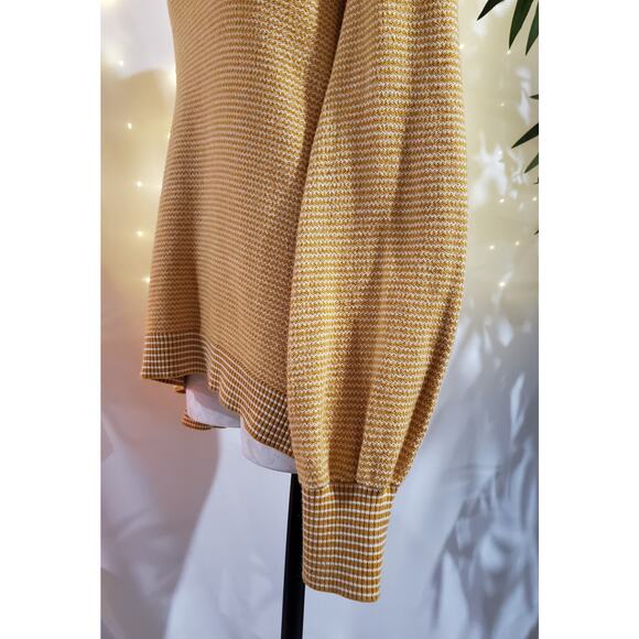 Talbots Chevron Zig Zag Yellow White Knit Puff Sleeve Sweater Womens Size L Soft - Picture 6 of 11